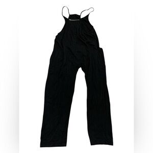 Chic Black Knit Jumpsuit Overalls Wide Leg Crop Spaghetti Straps Size S